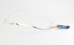 One of a kind artisanal sterling silver multicolor fused Art glass necklace