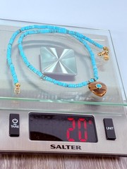 Mayamar (24K Gold Plated) Turquoise Bead Stone Heart Necklace 18″ (NEW)