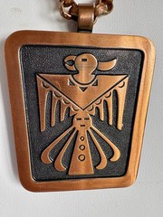 Solid Copper Thunderbird Pendant with Southwestern Geometric Design Vintage