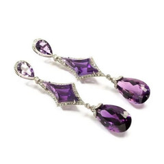 Vintage 49.22CT Pear & Trapezoid Cut Amethyst & 1.63CT White CZ Wedding Earrings
