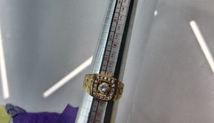 Vintage Thick Gold tone Solitaire Ring Large Diamond Size 13ish