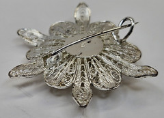 Pin Back Button Brooch Flower Silver 925