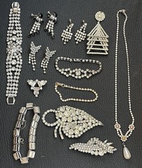 Lot Of Vintage Costume Jewelry 4 Pins, 3 Pairs Earrings, 4 Bracelets, 1 Necklace