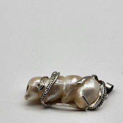 Stunning Baroque Pearl White gold plated Pendant Modernist whimsical bold