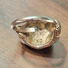 Vintage Brutalist Cocktail Ring 60s-70s Huge Faux Jade Poured Art Glass Adjusts