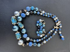 Vintage Japan Beaded Necklace and Clip On Earrings Set -8 inch-16inch