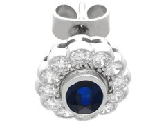 1Ct Basaltic Sapphire and 1.50Ct Diamond 18k White Gold Cluster Earrings
