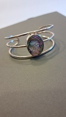 Stunning signed Sterling Silver & Abalone Cuff Bracelet “Mexico .925 ATI,” 30g