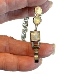 Vintage Silver Tone & Faux Moonstone Bracelet Dainty 80’s with Fold Over Clasp