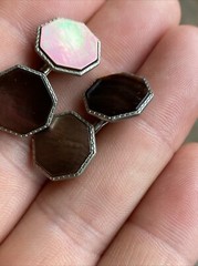 Iridescent MOP Mother of Pearl Octagonal Silver Tone Antique Edwardian CuffLinks