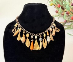 Vintage Single Loop 18″ Chain w/Antique Gold Charms and Earthtone Beads