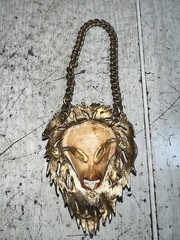 Vintage 70s LUCA RAZZA Leo LION Head NECKLACE Gold Tone STATEMENT PENDANT As Is