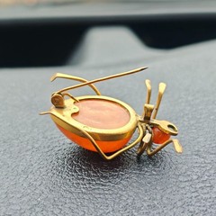 Vintage Soviet Baltic Amber Beetle Spider Brooch Honey Amber