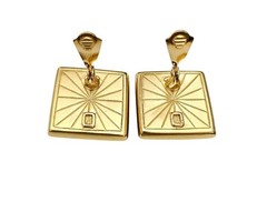 Yves Saint Laurent Purple Pink Foil Art Glass Square Clip On Earrings J672