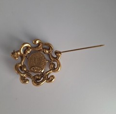 Vintage Goldette Brooch Pin Gold Alloy Turquoise & Garnet Faux Gemstones 1960s