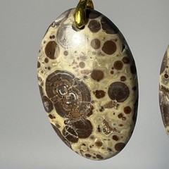 Lg Oval Asteroid Jasper Gold French Wire Earrings Natural Gemstone Earthy Casual