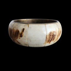 Vtg Brass & Genuine Bone Inlay Bangle Elephant Scrimshaw Pyrography Boho Safari