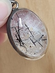 Sterling Silver 925 Oval Black Rutilated Quartz Statement Pendant