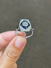 Elongated Vintage Cocktail Ring 2.3 Ct Simulated Diamond 14k White Gold Over