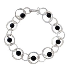 Vintage Sterling Silver 925 Black Onyx Interlocking Bracelet 7.75″