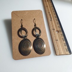 Brass Tone Oval Dangle Earrings Hook Backing Lightweight 2.5 In Boho Beach Core
