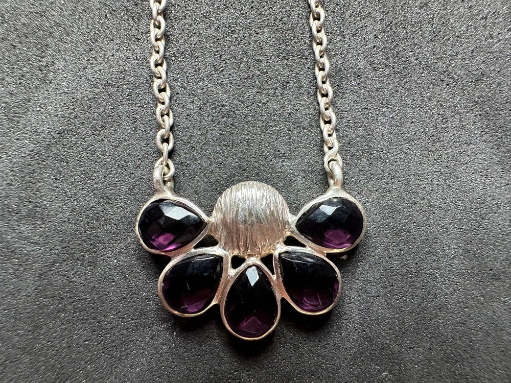 7.15g Vintage Sterling Silver 925 Purple Teardrop Pendant Necklace 21 in M