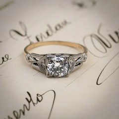 Stunning Vintage Style Geometric Art Deco Lab Created Diamond Engagement 925Ring