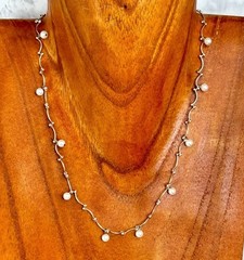 Vintage Carole Lee Style Silver Tone Pearl Station Collar Necklace 16″