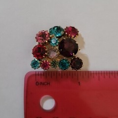 Juliana Delizza and Elster MCM Multi-color Glass Gold Cluster Brooch