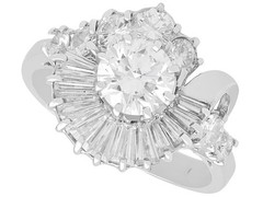 Antique Art Deco 2.48Ct Diamond and 18k White Gold Cocktail Ring Circa 1935