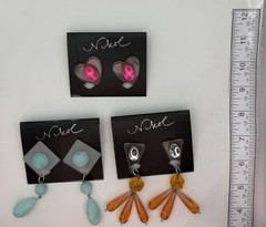 Vintage 80s Nikol Lucite Earrings Jewelry Lot 3 Pair Geometric Funky Plastic NOS