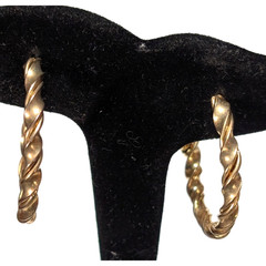 Vintage Hoop Pierced Earrings Ridged Gold-tone 1.5″ Self-closing Large gp-1