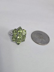 Sterling Silver .925 Manchurian PERIDOT pear Oval Stones Rhodium Coated Sz.5.75