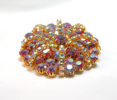 STARBURST VINTAGE PINK & AURORA BOREALIS PRONG SET RHINESTONE BROOCH ✨