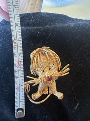 Famous 14K Gold Lion Pin With Diamonds For Eyes And A Ruby Mouth. Vintage