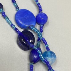Layered Art Glass Necklace Blue Marble Opaque Transparent Bead Seed Acrylic 20″