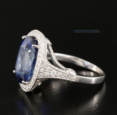 4.0Ct Lab-Created Sapphire Halo Engagement 925 Silver Ring 14K White Gold Finish