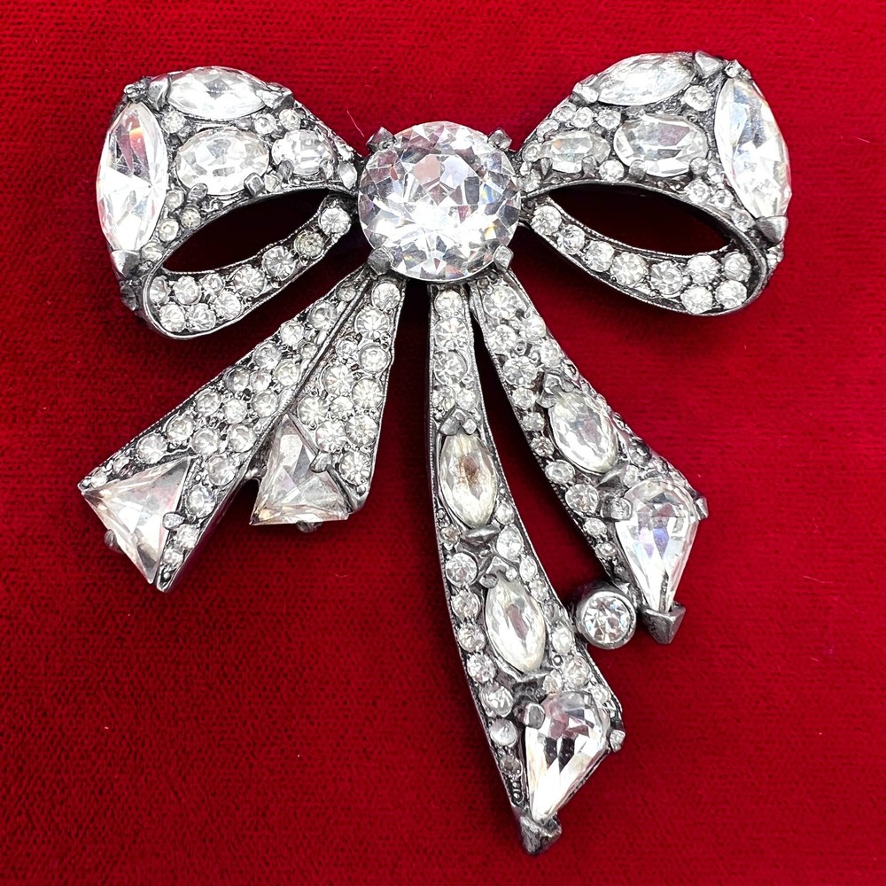 Rare 1942 Eisenberg Original Rhinestone Bow Brooch Patent Book Piece F. Nathan