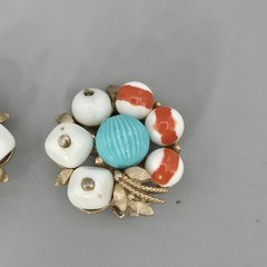 Vintage Clip On Fruit Cluster Earrings White Orange Blue Gold Tone Repaired