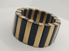 Vintage Bohemian Gold and Black Chunky Bar Stretch Sizable Statement Bracelet