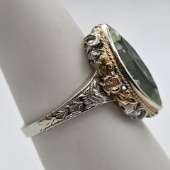 VTG La France 14K Tri-Tone Gold Lab-Created Glowing Green Spinel Ring 6.5 *READ