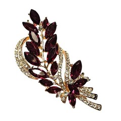 Red & Gold Leaf Rhinestone Brooch Pin 3.5 Inches Elegant