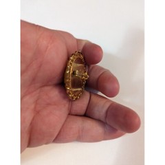 VTG Italian Micro mosiac brooch pin ornate filagree round yellow & floral marked