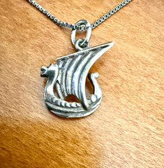 Vintage Sterling Silver 925 Viking Ship Pendant & 20 inch Necklace from Italy