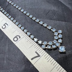 Vtg Blue Rhinestone Choker 14″ Necklace Dainty Silver Tone Party Jewelry Glame