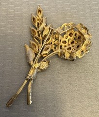 Vintage Signed Weiss Rhinestone Topaz Amber Rhinestone Flower Brooch Leaf Spray