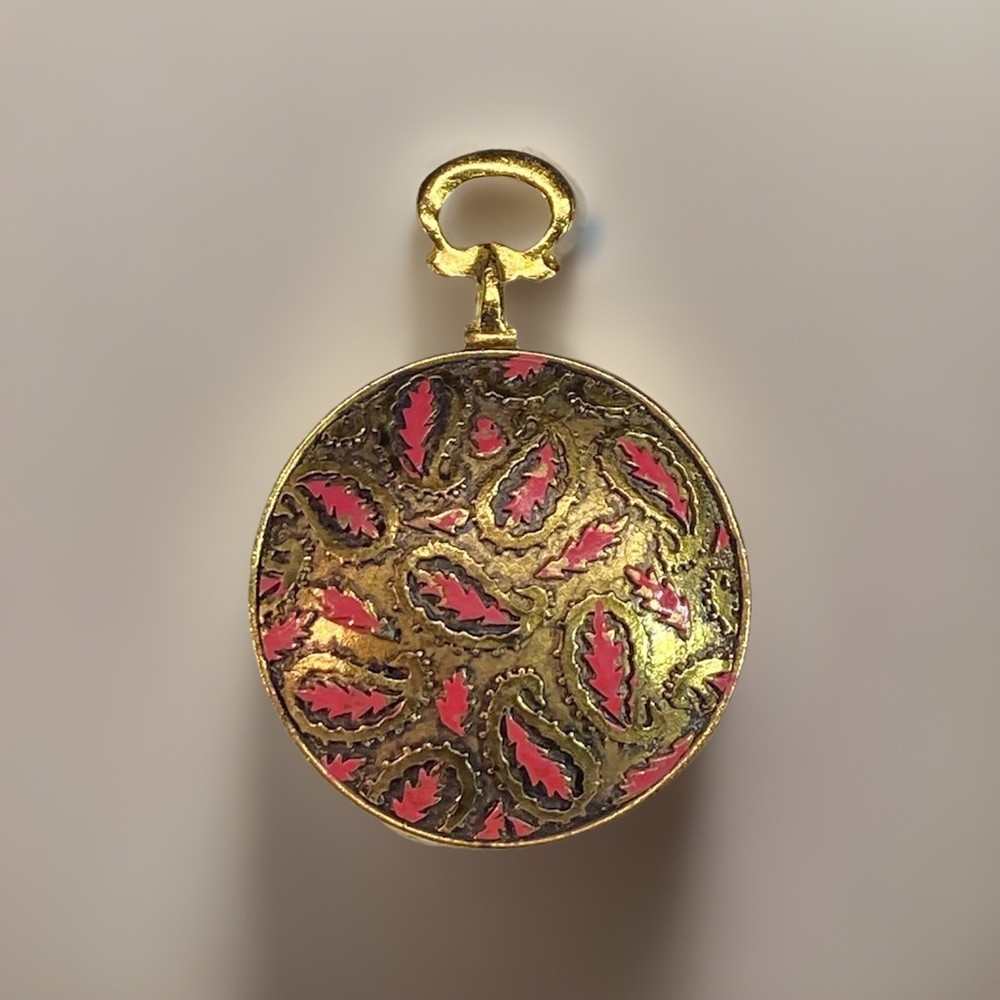 Vintage KARU Gold Tone Enamel Paisley Convertible Brooch Pendant 1960s-70s