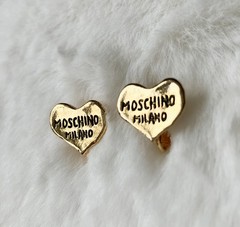 vintage Moschino Logo Cute Heart Clip On earrings Gold Tone Rare Japan exclusive