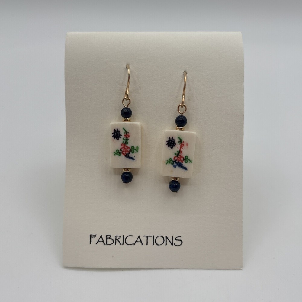 VTG Fabrications Mah-Jong Dangle Earrings 2” Drop Hand Painted 1990s/2000s NOS