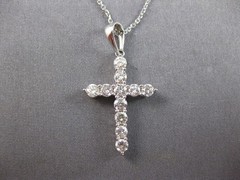ESTATE 1.03CT DIAMOND 14KT WHITE GOLD 3D CLASSIC ROUND CROSS FLOATING PENDANT